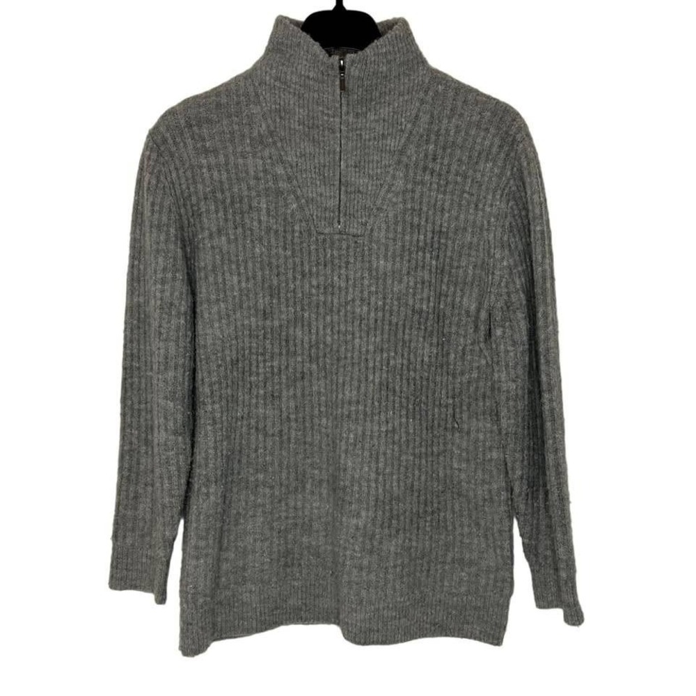 L.L.Bean Mens Large Gray Wool Blend Ribbed Quarter Zip Pullover Sweater 515156